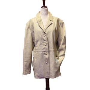 TREK NEW YORK Mens Tan Genuine Leather Blazer Jacket Button Front Pockets Lined